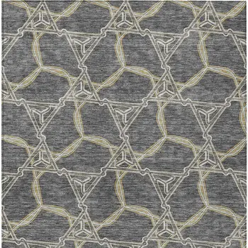 9' X 12' Charcoal And Gold Geometric Washable Indoor Outdoor Area Rug
