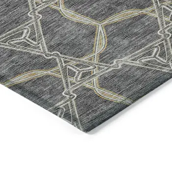10' X 14' Charcoal And Gold Geometric Washable Indoor Outdoor Area Rug