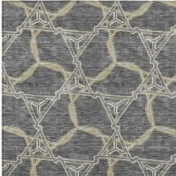 10' X 14' Charcoal And Gold Geometric Washable Indoor Outdoor Area Rug