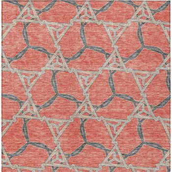 9' X 12' Coral And Taupe Geometric Washable Indoor Outdoor Area Rug
