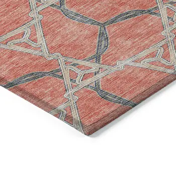 10' X 14' Coral And Taupe Geometric Washable Indoor Outdoor Area Rug