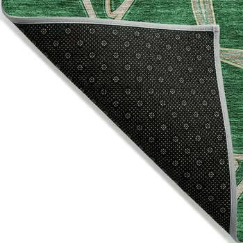 3' X 5' Emerald And Beige Geometric Washable Indoor Outdoor Area Rug