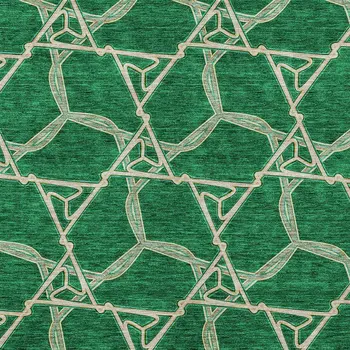 3' X 5' Emerald And Beige Geometric Washable Indoor Outdoor Area Rug