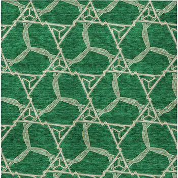5' X 8' Emerald And Beige Geometric Washable Indoor Outdoor Area Rug