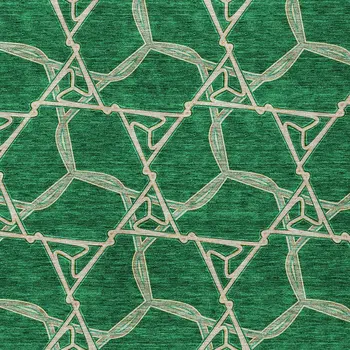 5' X 8' Emerald And Beige Geometric Washable Indoor Outdoor Area Rug