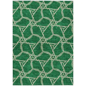 8' X 10' Emerald And Beige Geometric Washable Indoor Outdoor Area Rug