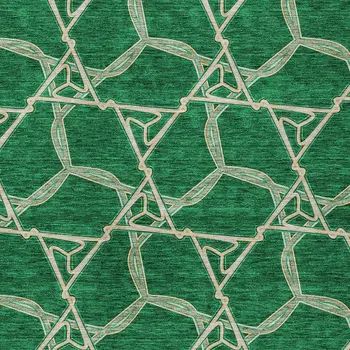 8' X 10' Emerald And Beige Geometric Washable Indoor Outdoor Area Rug