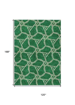 10' X 14' Emerald And Beige Geometric Washable Indoor Outdoor Area Rug