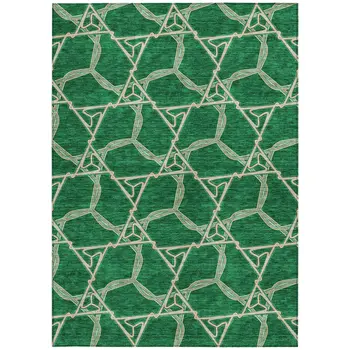 10' X 14' Emerald And Beige Geometric Washable Indoor Outdoor Area Rug