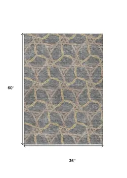 3' X 5' Gray And Brown Geometric Washable Indoor Outdoor Area Rug