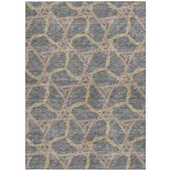 5' X 8' Gray And Brown Geometric Washable Indoor Outdoor Area Rug