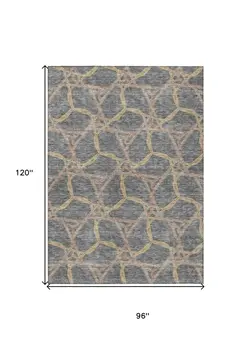 8' X 10' Gray And Brown Geometric Washable Indoor Outdoor Area Rug
