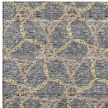 8' X 10' Gray And Brown Geometric Washable Indoor Outdoor Area Rug