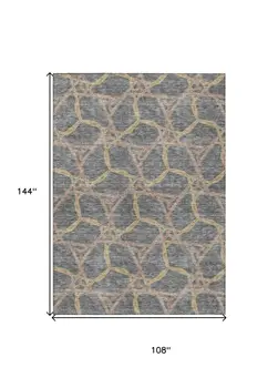 9' X 12' Gray And Brown Geometric Washable Indoor Outdoor Area Rug