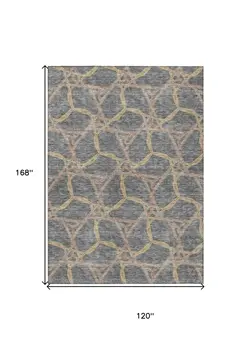 10' X 14' Gray And Brown Geometric Washable Indoor Outdoor Area Rug