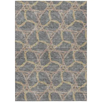 10' X 14' Gray And Brown Geometric Washable Indoor Outdoor Area Rug