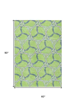 5' X 8' Lime Green And Blue Geometric Washable Indoor Outdoor Area Rug