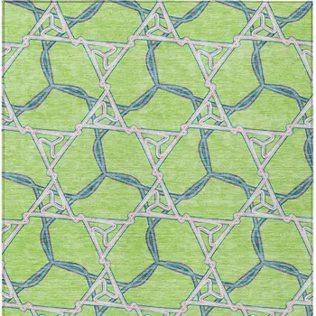 8' X 10' Lime Green And Blue Geometric Washable Indoor Outdoor Area Rug
