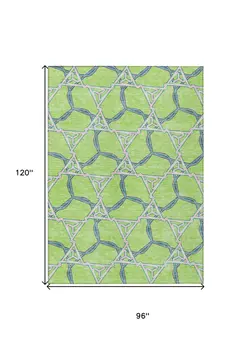 8' X 10' Lime Green And Blue Geometric Washable Indoor Outdoor Area Rug
