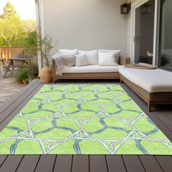 8' X 10' Lime Green And Blue Geometric Washable Indoor Outdoor Area Rug