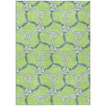 8' X 10' Lime Green And Blue Geometric Washable Indoor Outdoor Area Rug