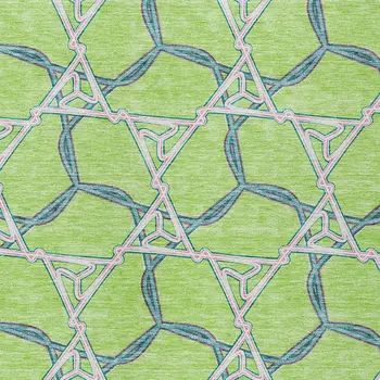 8' X 10' Lime Green And Blue Geometric Washable Indoor Outdoor Area Rug