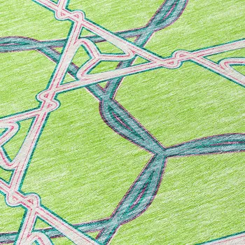 8' X 10' Lime Green And Blue Geometric Washable Indoor Outdoor Area Rug