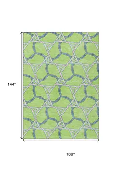 9' X 12' Lime Green And Blue Geometric Washable Indoor Outdoor Area Rug