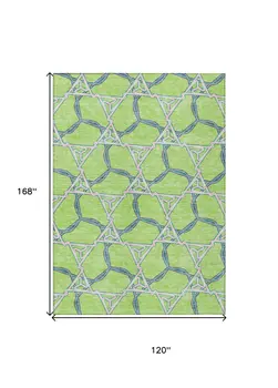 10' X 14' Lime Green And Blue Geometric Washable Indoor Outdoor Area Rug