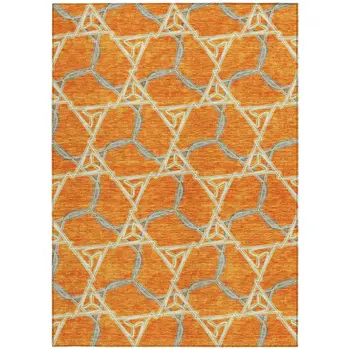 5' X 8' Orange And Blue Geometric Washable Indoor Outdoor Area Rug