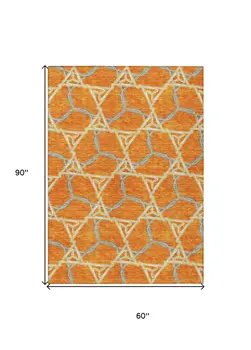 5' X 8' Orange And Blue Geometric Washable Indoor Outdoor Area Rug