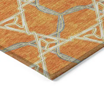 8' X 10' Orange And Blue Geometric Washable Indoor Outdoor Area Rug