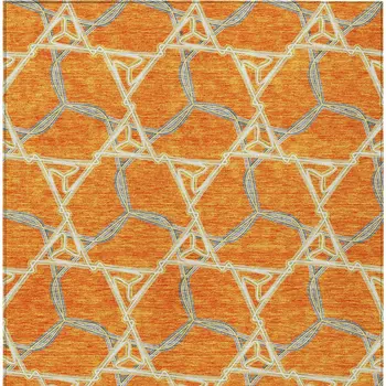 9' X 12' Orange And Blue Geometric Washable Indoor Outdoor Area Rug