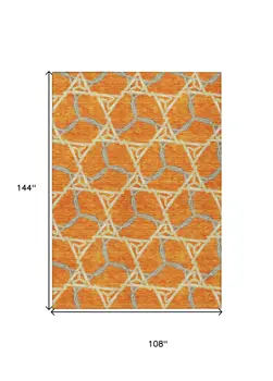 9' X 12' Orange And Blue Geometric Washable Indoor Outdoor Area Rug
