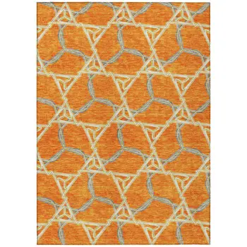 9' X 12' Orange And Blue Geometric Washable Indoor Outdoor Area Rug