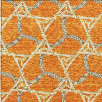 9' X 12' Orange And Blue Geometric Washable Indoor Outdoor Area Rug
