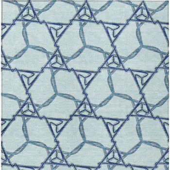 3' X 5' Sky Blue And Navy Blue Geometric Washable Indoor Outdoor Area Rug