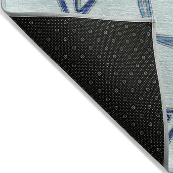 8' X 10' Sky Blue And Navy Blue Geometric Washable Indoor Outdoor Area Rug