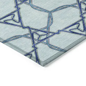 8' X 10' Sky Blue And Navy Blue Geometric Washable Indoor Outdoor Area Rug