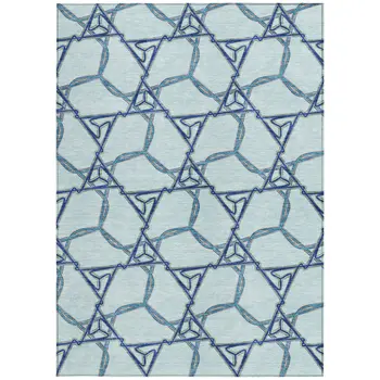 8' X 10' Sky Blue And Navy Blue Geometric Washable Indoor Outdoor Area Rug