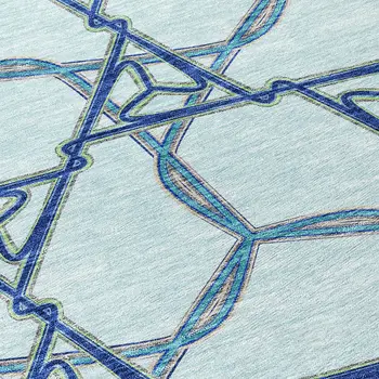 8' X 10' Sky Blue And Navy Blue Geometric Washable Indoor Outdoor Area Rug