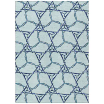 9' X 12' Sky Blue And Navy Blue Geometric Washable Indoor Outdoor Area Rug