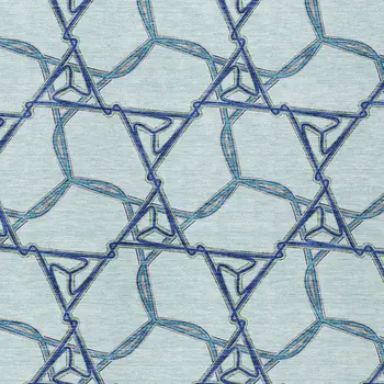 9' X 12' Sky Blue And Navy Blue Geometric Washable Indoor Outdoor Area Rug
