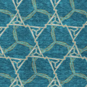 5' X 8' Teal Blue And Beige Geometric Washable Indoor Outdoor Area Rug