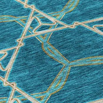 9' X 12' Teal Blue And Beige Geometric Washable Indoor Outdoor Area Rug