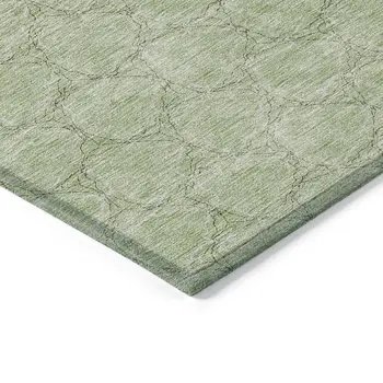 3' X 5' Sage And Ivory Geometric Washable Indoor Outdoor Area Rug