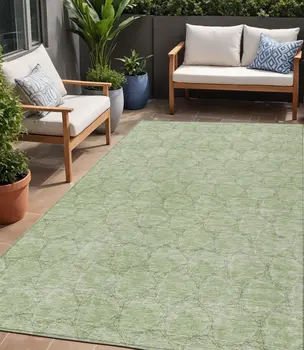 5' X 8' Sage And Ivory Geometric Washable Indoor Outdoor Area Rug