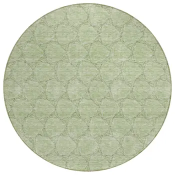 8' Sage And Ivory Round Geometric Washable Indoor Outdoor Area Rug