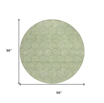 8' Sage And Ivory Round Geometric Washable Indoor Outdoor Area Rug
