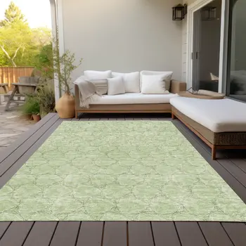 8' X 10' Sage And Ivory Geometric Washable Indoor Outdoor Area Rug